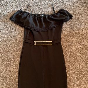 Off the Shoulder Jumpsuit with Gold Belt